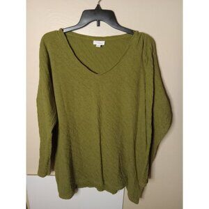 Pure Jill Army Green Crinkle Print Top/Tunic 100% Cotton Size Large